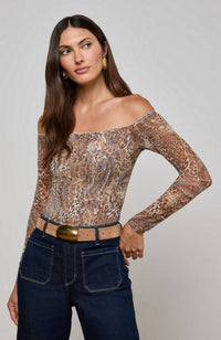 Peonie Off Shoulder Bodysuit in Valencia Leopard