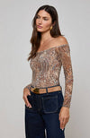 Peonie Off Shoulder Bodysuit in Valencia Leopard