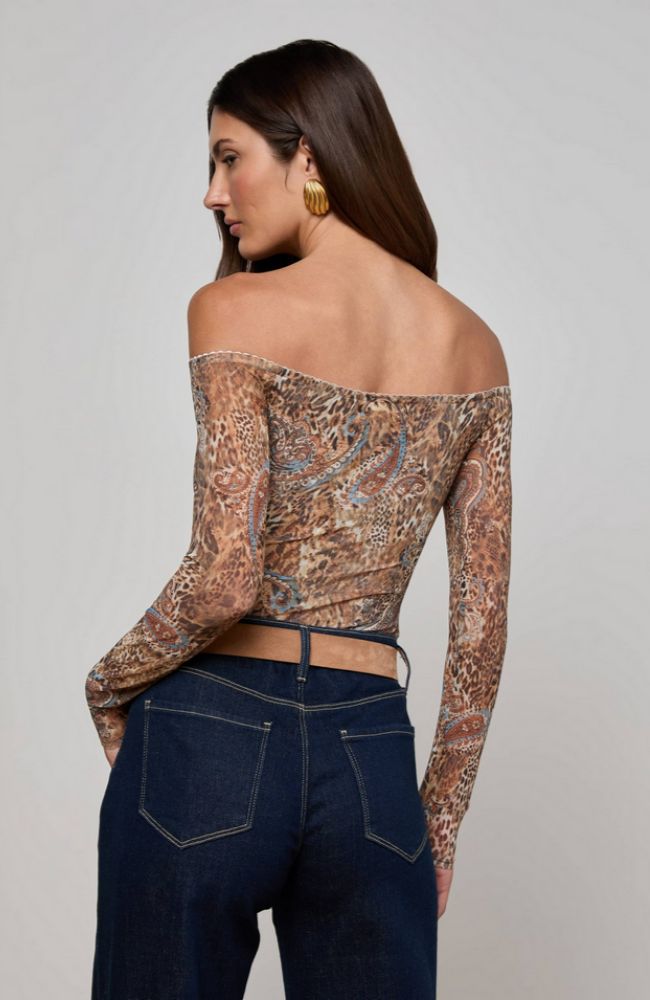 Peonie Off Shoulder Bodysuit in Valencia Leopard