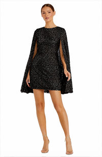 Sequined High Neck Mini Dress with Cape Sleeves