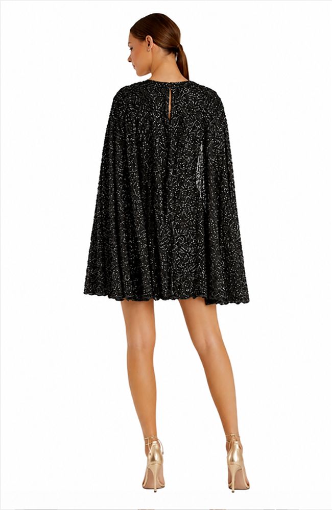 Sequined High Neck Mini Dress with Cape Sleeves