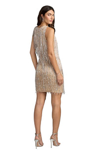 Embellished Mesh Sleeveless Fringe Mini Dress