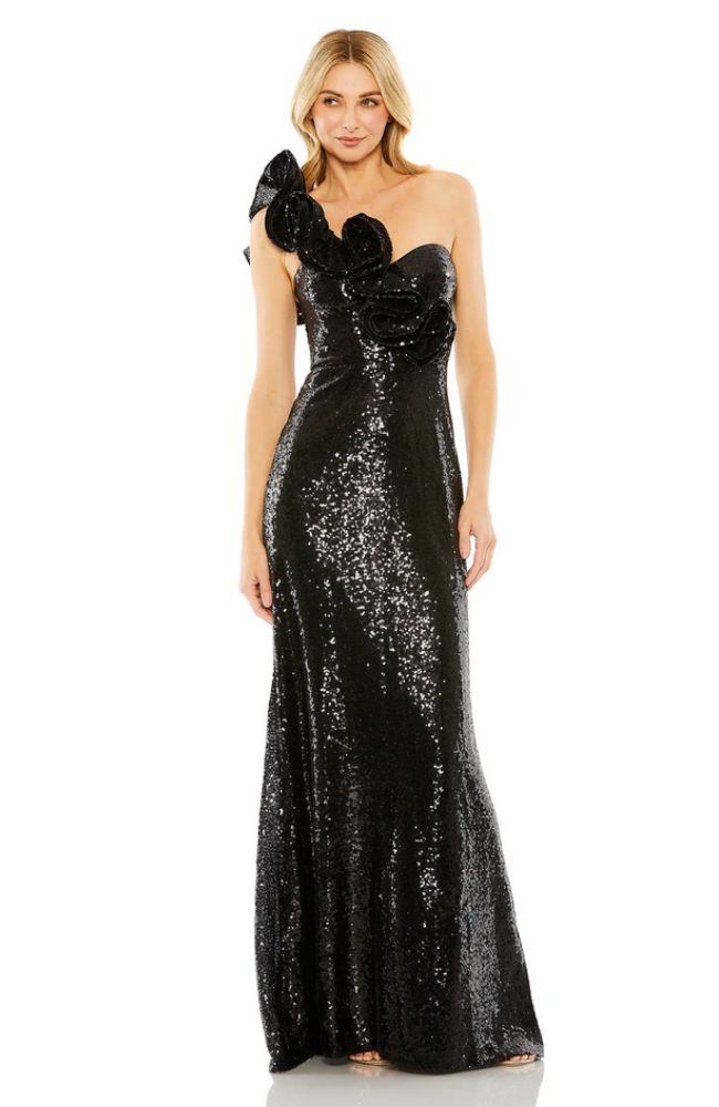 Sequin Ruffle One Shoulder Gown
