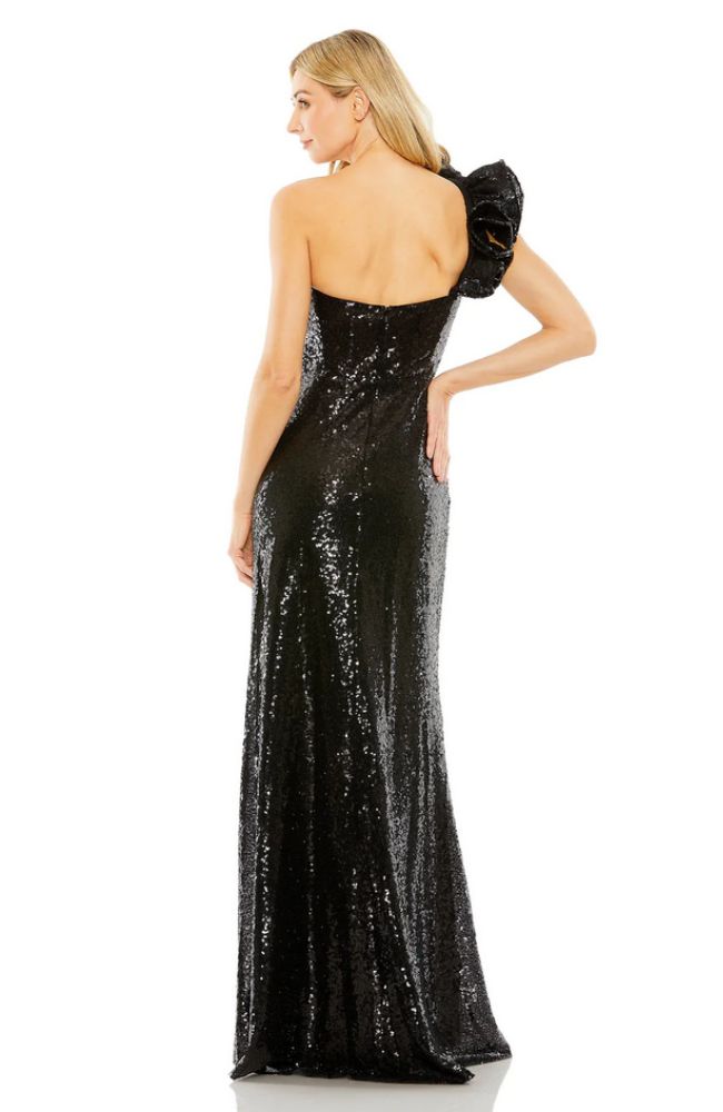 Sequin Ruffle One Shoulder Gown