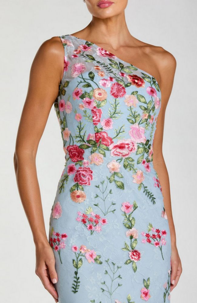 One Shoulder Lace Emb Gown