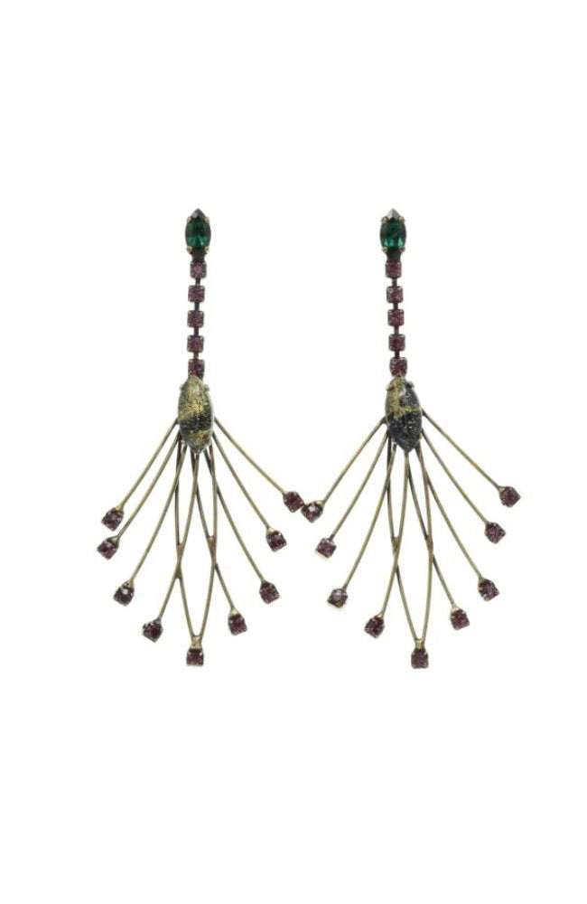 Drop 9 Stone Flare Earrings