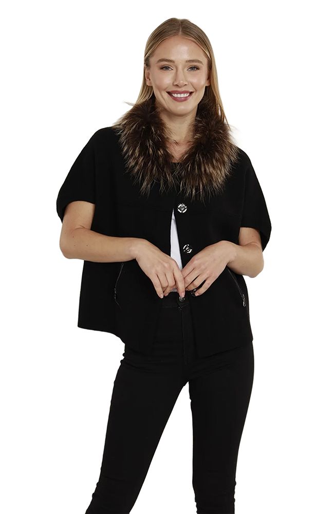 Faux Fur Trim Cardigan Sweater
