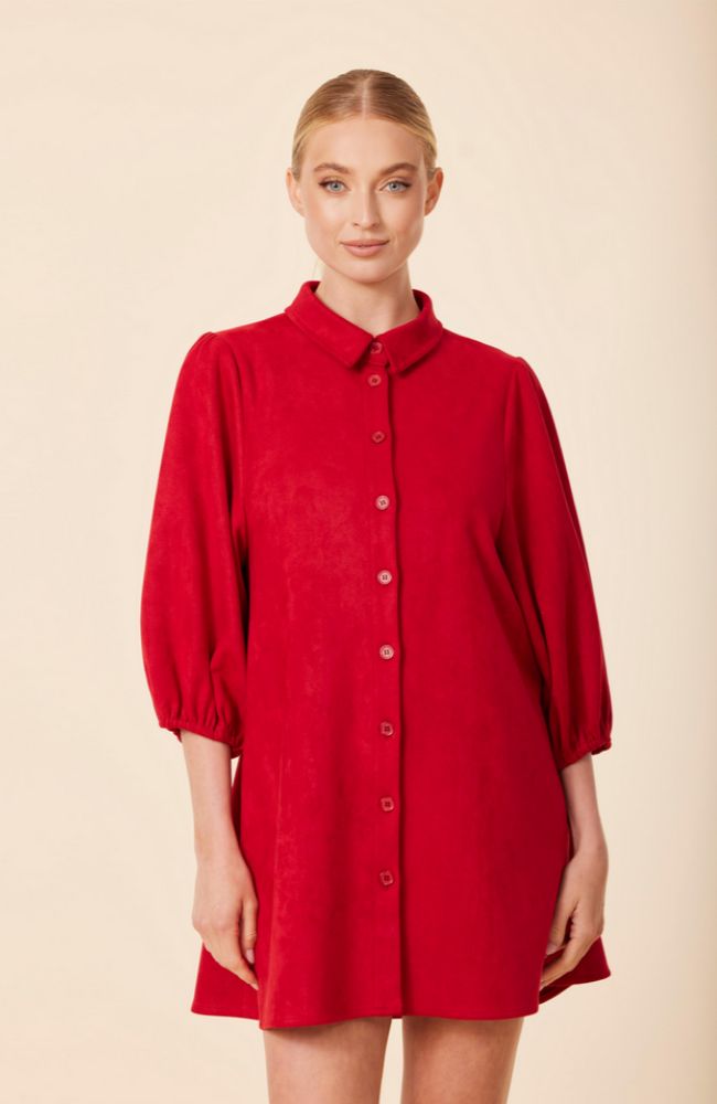 Faux Suede Exagerated Sleeve Dress