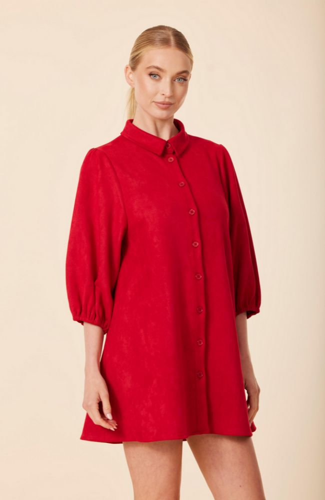 Faux Suede Exagerated Sleeve Dress