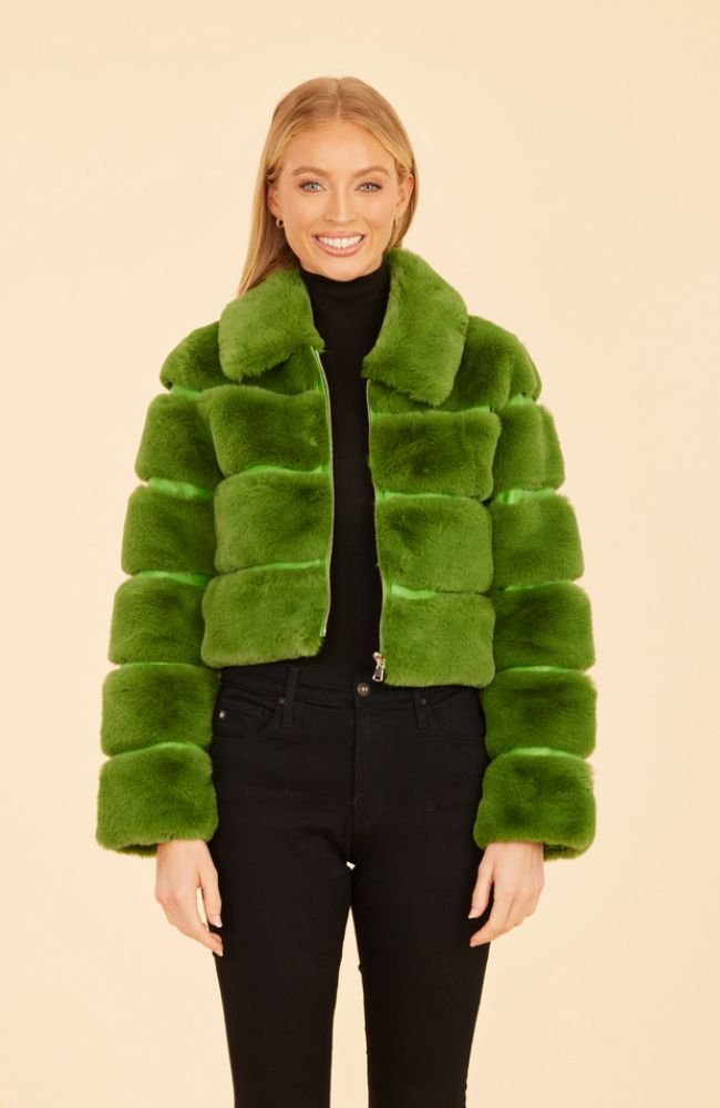 Paneled Faux Fur Vegan Leather Cropped Jacket
