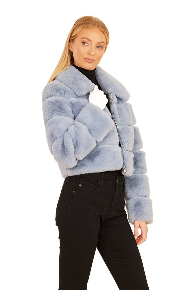 Paneled Faux Fur Leather Cropped Jacket