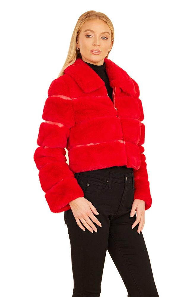 Paneled Faux Fur Leather Cropped Jacket