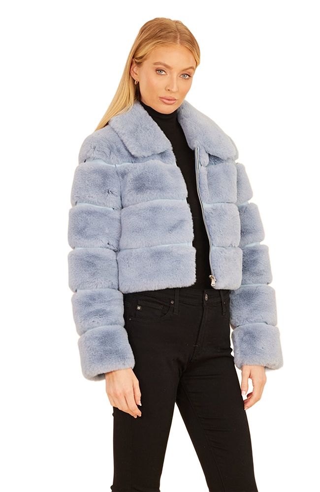 Paneled Faux Fur Leather Cropped Jacket