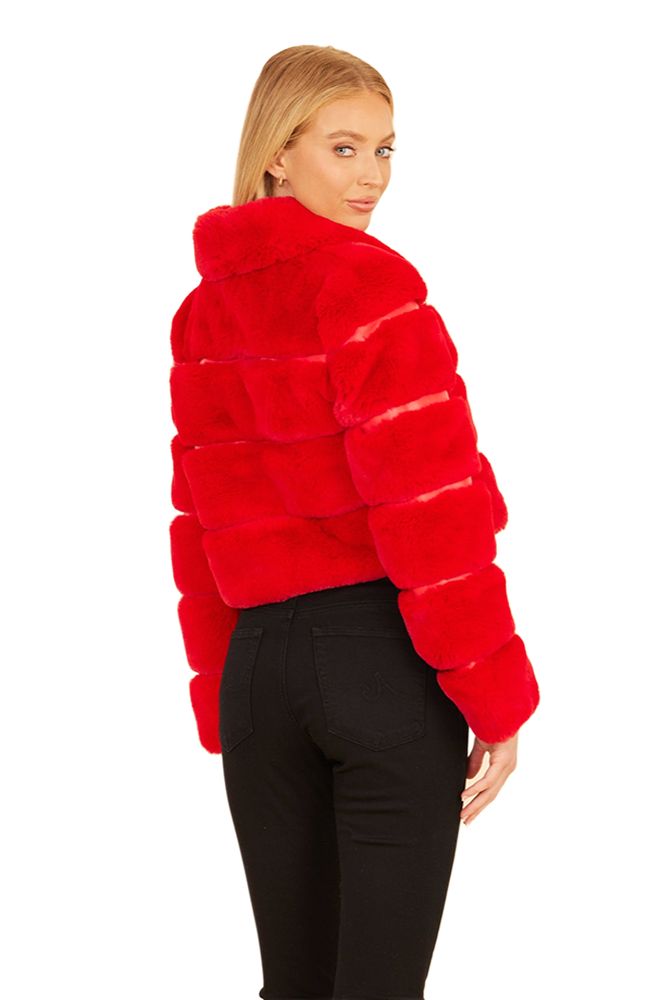 Paneled Faux Fur Leather Cropped Jacket