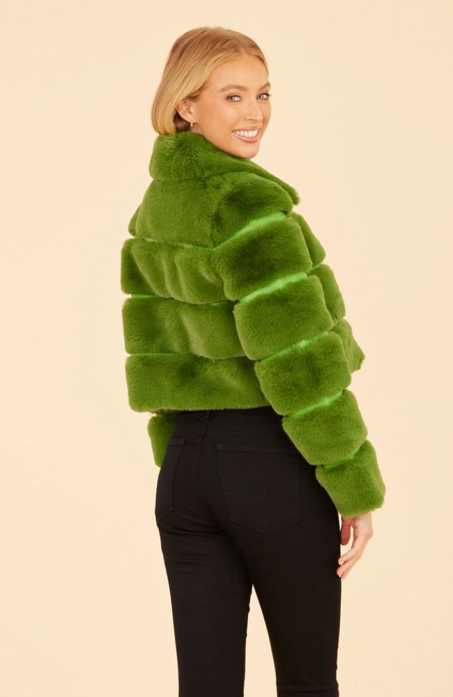 Paneled Faux Fur Vegan Leather Cropped Jacket