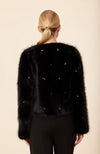 Embellished Pearl Rhinestone Faux Fur Jacket