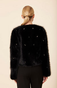Embellished Pearl Rhinestone Faux Fur Jacket