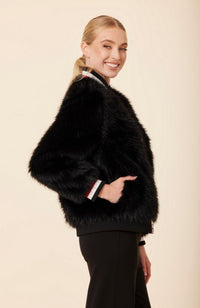 Faux Fur Racer Stripe Jacket