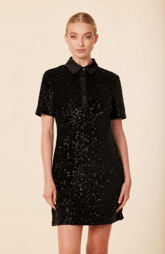 Sequin Polo Short Sleeve Dress
