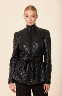 Vegan Leather Quilted Peplum Jacket