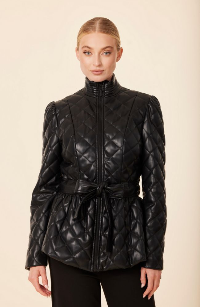Vegan Leather Quilted Peplum Jacket