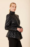 Vegan Leather Quilted Peplum Jacket