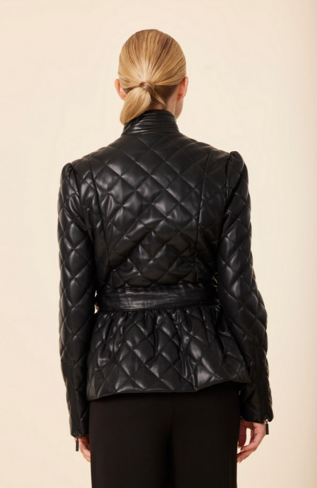 Vegan Leather Quilted Peplum Jacket