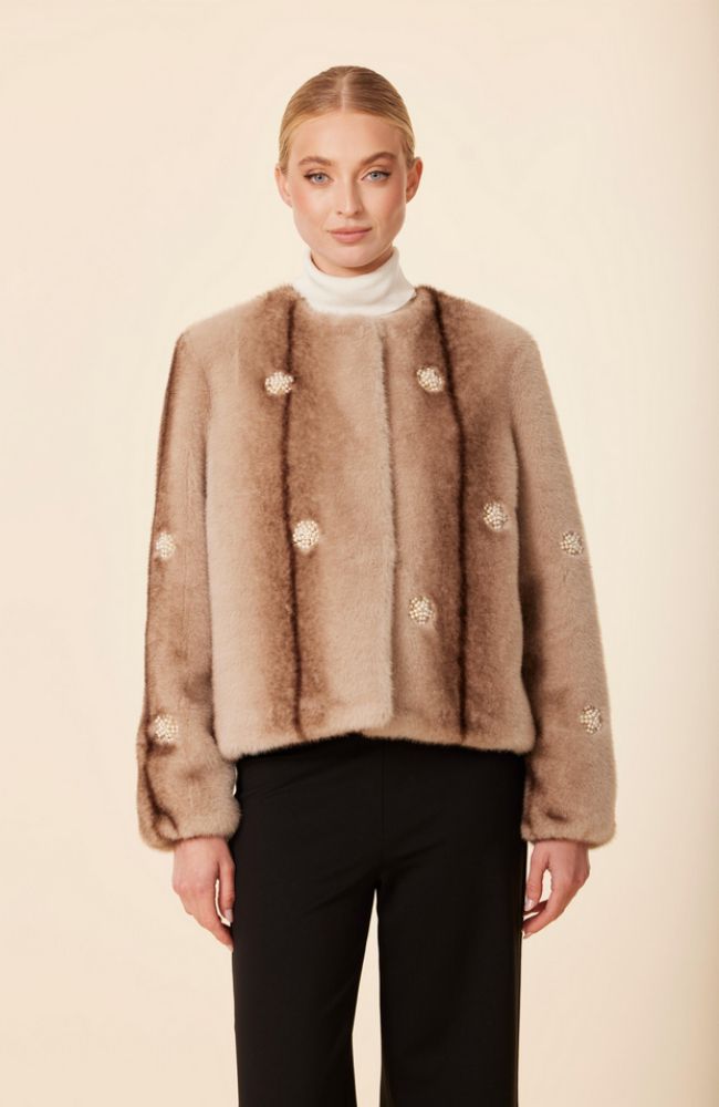 Faux Mink Pearl Embellished Jacket