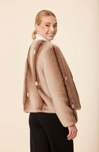 Faux Mink Pearl Embellished Jacket