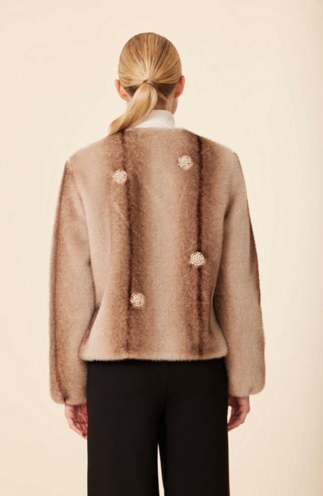 Faux Mink Pearl Embellished Jacket