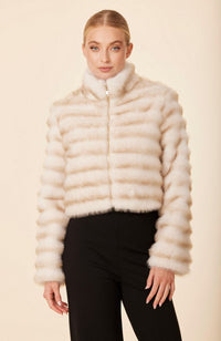 Faux Mink Fur Grooved Zip Jacket