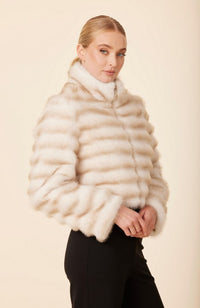 Faux Mink Fur Grooved Zip Jacket