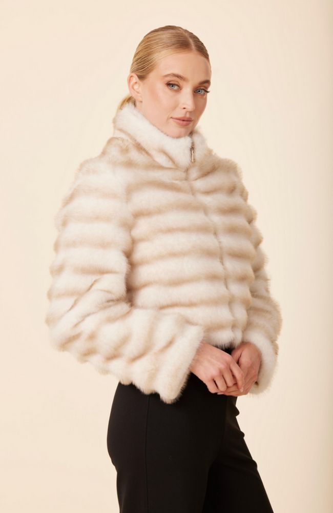 Faux Mink Fur Grooved Zip Jacket