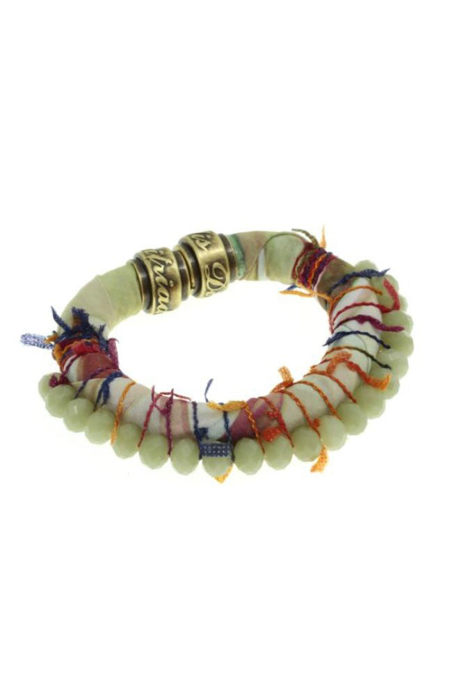 Pale Green Bead Fabric Bracelet