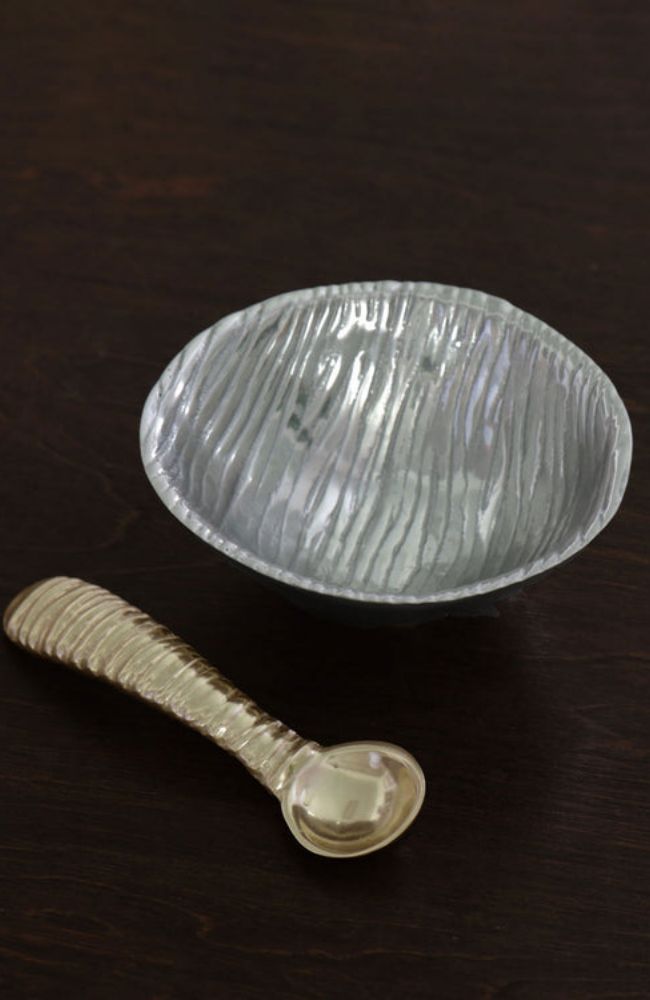 Ripples Small Gunmetal Bowl with Gold Spoon