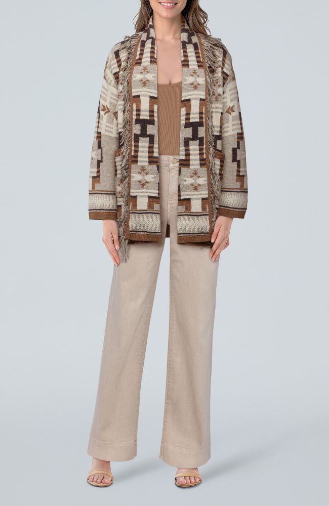 Jair Jacquard Fringe Cardi