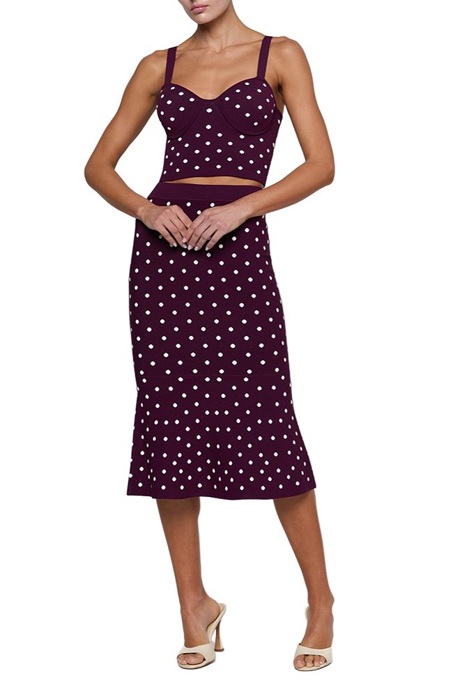 Mae Polka Dot Flare Skirt in Plum
