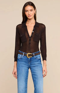 Carine Pointelle Collared Sweater Coffee Bean