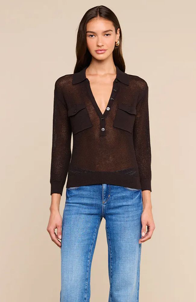 Carine Pointelle Collared Sweater Coffee Bean