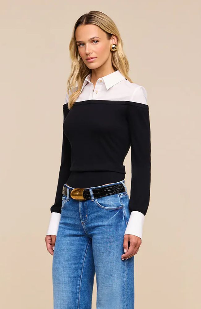 Mathilde Poplin Cuff Collared Pull Over