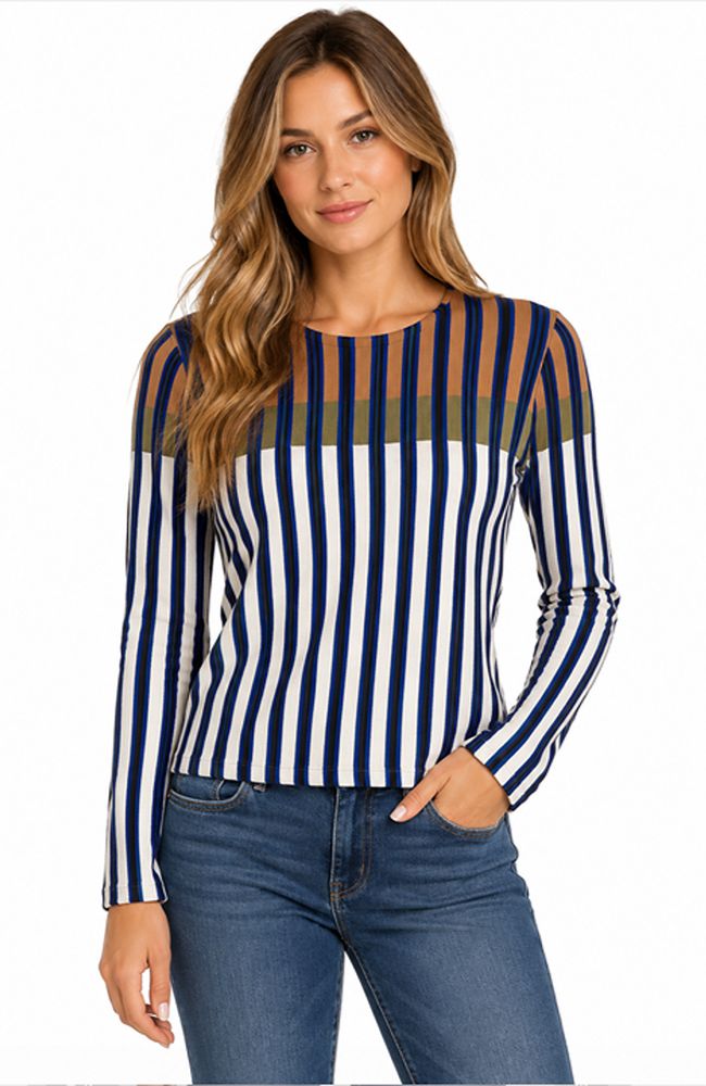 Beige Stripe Pullover Top