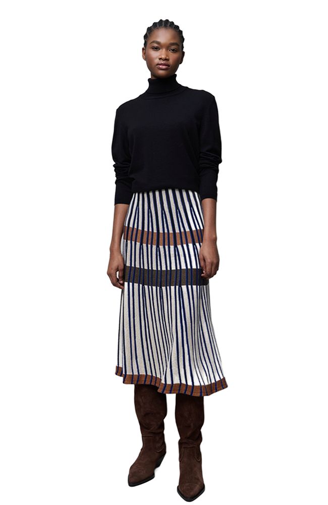 Beige Stripe Pull On Skirt