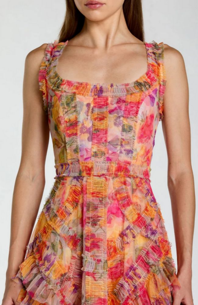 Mesh Micro Ruffle Midi Dress