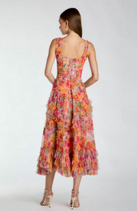 Mesh Micro Ruffle Midi Dress