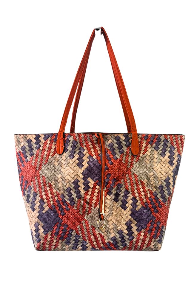 Reversible Tote with Insert in Orange Multi