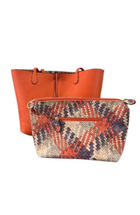Reversible Tote with Insert in Orange Multi