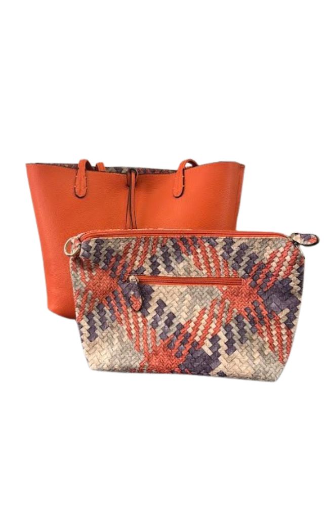 Reversible Tote with Insert in Orange Multi