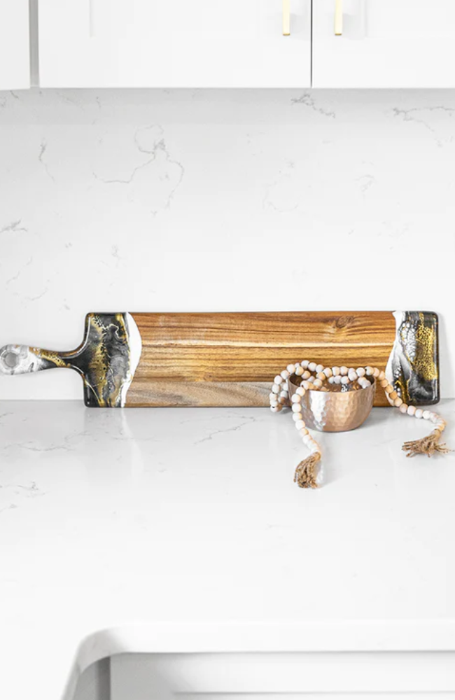 5x24 Baguette Acacia Cheeseboard Gold Onyx