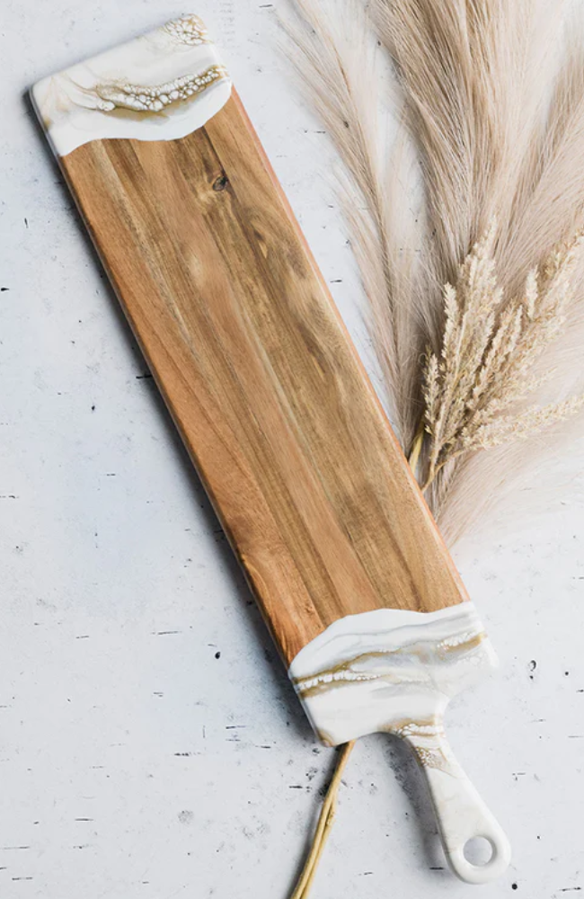 5x24 Baguette Acacia Cheeseboard Gold Quartz