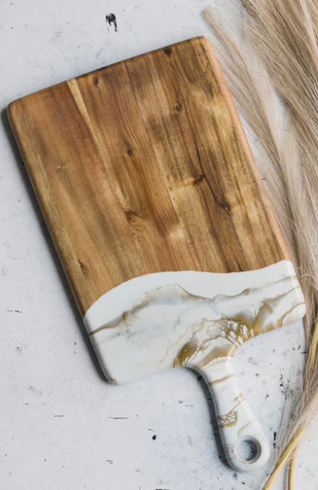 8x16 Medium Acacia Cheeseboard Gold Quartz